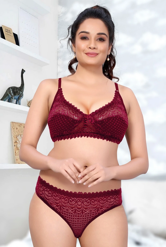Burgundy Elegance Lace Bra & Panty Set