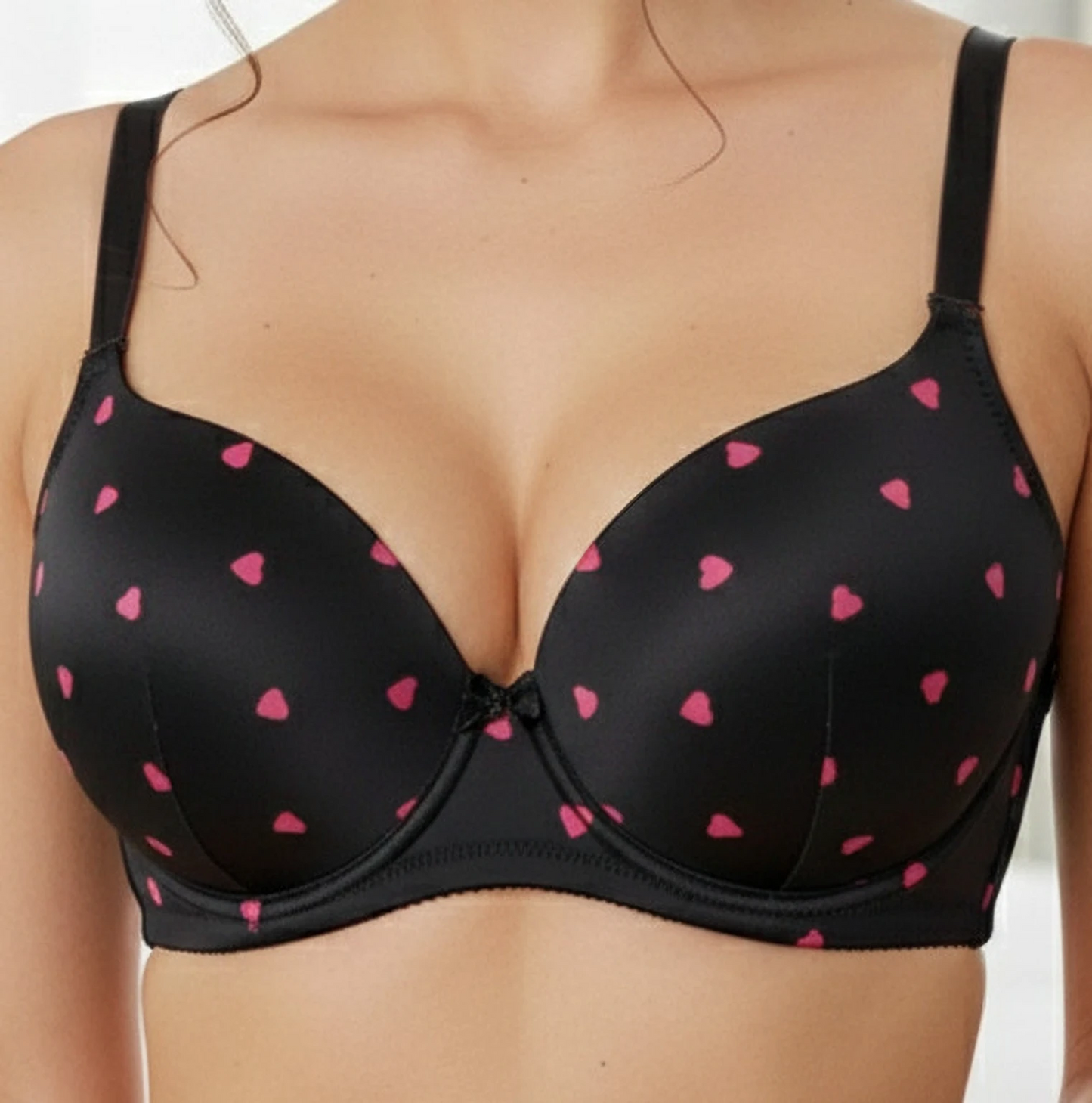 Black Heart Print Padded Bra & Panty Set