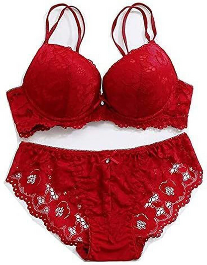 Red Floral Lace Padded Bra & Panty